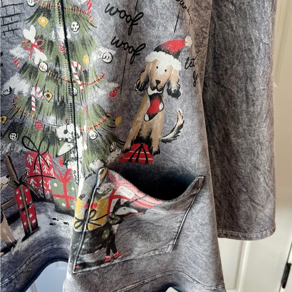 Jess & Jane dogs of Christmas midnight tunic size XL Very cute gray washed,Fun - Picture 2 of 10
